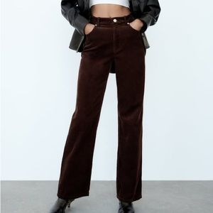 ZARA HIGH RISE WIDE LEG CORDUROY PANT IN BROWN SIZE 2
